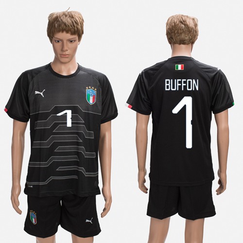 Italy #1 Buffon Black Goalkeeper Soccer Country Jersey - Click Image to Close